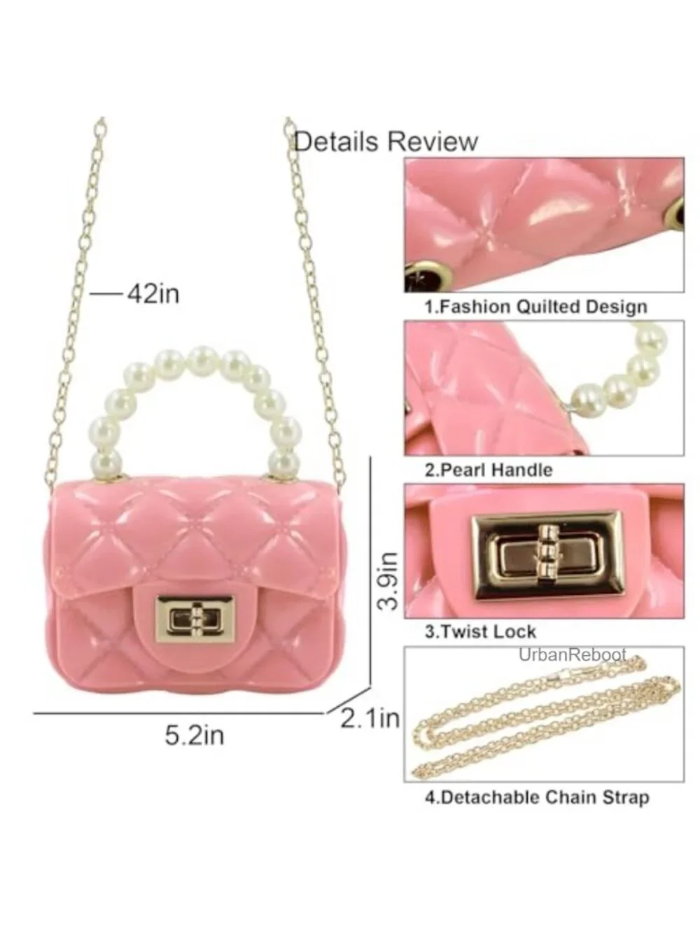 Girls Mini PVC Satchel Crossbody Purse with Pearl Handle & Chain Strap